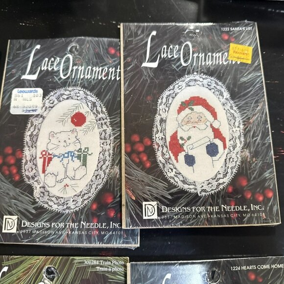 Designs For The Needle  Lace Ornament Christmas With Photo Frame Lot Of 10 Vtg - Picture 2 of 8